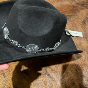 Black Cowboy Hat with Silver Chain Detail